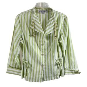 Carlisle Womens Sz 8 Button Closure Lightweight Jacket Striped Green Nautical